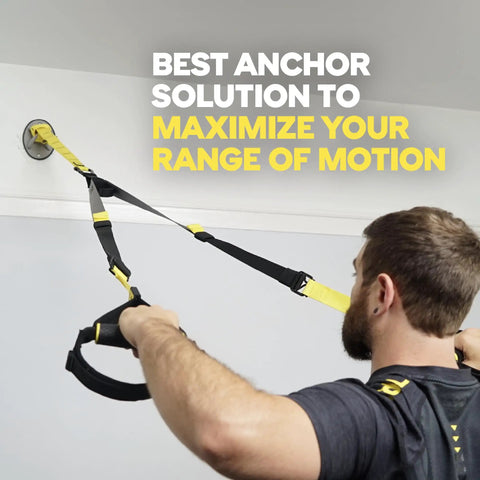 Man using Rock Solid Home Gym Wall Mount For Suspension Training Straps with heavy duty steel bracket for core workouts.