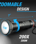 Beast Bright USB Rechargeable Cree LED Flashlight Zoom 500 Lumen Outdoors showing zoomable design and dimensions