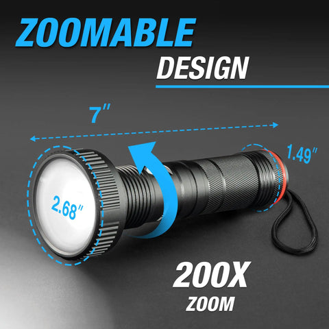 Beast Bright USB Rechargeable Cree LED Flashlight Zoom 500 Lumen Outdoors showing zoomable design and dimensions