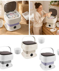 Slick And Dependable Portable Washing Machine With 11L Capacity Chill Quiet Integrated Wash and Dehydration Cycle showing use with laundry.