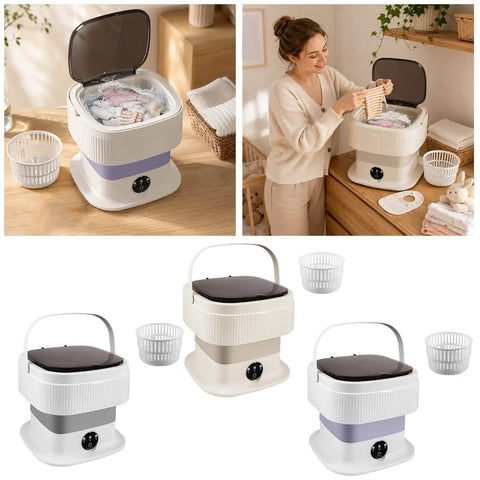Slick And Dependable Portable Washing Machine With 11L Capacity Chill Quiet Integrated Wash and Dehydration Cycle showing use with laundry.