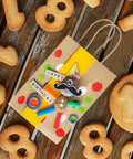 Eco Friendly Kraft Paper Gift Bags With Handles 100 Pack 5.25x3x8 Inches Small Brown Paper Sacks For Small Biz Retail Merchandise Wedding Party Favor, birthday themed decoration on bag with cookies