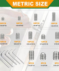 All In One 362-Piece Set Screw Kit With Metric M3 To M8 And SAE 1/8 To 5/16 Inch Sizes, showing assortment and hex wrenches