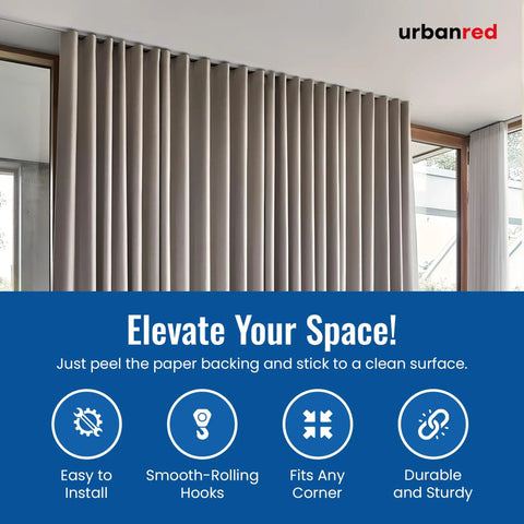 Self Adhesive Curtain Track For No Drill Ceiling Mount 3 M Long Window Drapery Rail, beige ceiling-mounted curtains