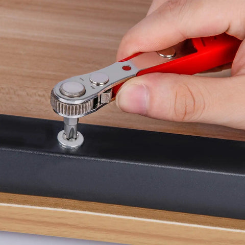 Solid 53 Piece Right Angle Screwdriver Set With S2 Bits And Mini Ratchet Includes Magnetic Extensions For Reaching Tough Spots Fast Plus Demagnetizer Tool For All Your Home Repair Vibes, red handle