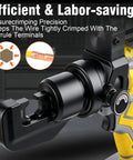 Close-up of the Battery Powered Hydraulic Crimping Tool With 8 Ton Force, showing crimping head for efficient electrical wire connections.