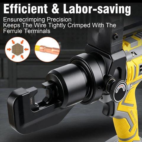 Close-up of the Battery Powered Hydraulic Crimping Tool With 8 Ton Force, showing crimping head for efficient electrical wire connections.