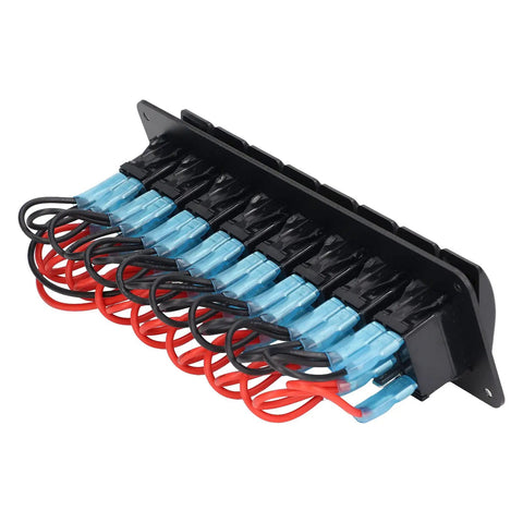 8 Gang LED Backlit Rocker Switch Panel Kit with Overload Protection pre-wired back view showing wiring and connectors