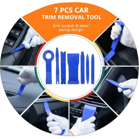 7 PCS CAR TRIM REMOVAL TOOL blue plastic set used on car door panels and dashboard trim