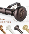 Oil Rubbed Bronze Curtain Rod 66 To 120 Inch Adjustable 1 Inch Diameter Heavy Duty Old School Rustic Drapery Pole For Farmhouse Living Room Windows For Home Decor with round finial design and color options