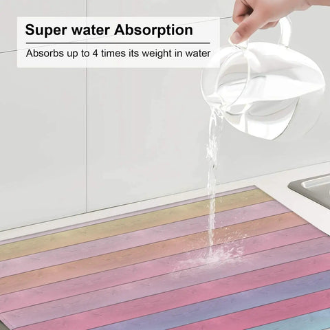 Wood Grain B Print Dish Drying Mat For Kitchen Counter Ultra Absorbent Microfiber Drying Pad Machine Washable, water pouring