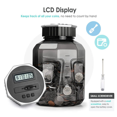 Extra Large Piggy Bank For All US Coins With LCD Digital Counter, 2.4L Capacity, Coin Counter Jar That Totals Your Savings