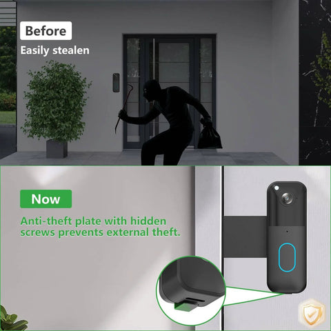 Anti Theft Doorbell Mount For Video Doorbell Gen 1 And Gen 2, No Drill Installation, Non Blocking Motion Sensor, Black Finish installed