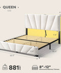 Queen Bed Frame With Smart Led Lights And Dual Usb Ports App Remote Music Sync And Custom Timer For A Lowkey Dreamy Bedroom Setup Solid Noise Free Platform In Cozy Beige, featuring a velvet headboard.