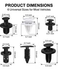 100 Piece Car Rivets Fasteners Kit With 6.3mm 8mm 9mm 10mm Multi Size Bumper Retainer Clips, Heavy Duty Plastic Auto Fastener Set For Cars And Trucks, Black dimension chart