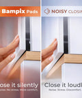 Image comparing sound qualities of Skip Annoying Door Slams Cabinet Bumpers And Self Adhesive Silicone Furniture Pads kit when closing.