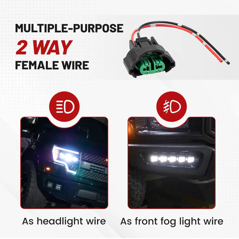 H8 H9 H11 880 881 Female Adapter Wire Connector 2 Pin Plug And Play For Headlight And Fog Light Wiring Harness Retrofit Pigtail Replacement OEM Compatible With Toyota GM Ford Honda Jeep Dodge LED Bulb Universal Fit 2-way female wire