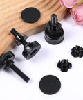 4 Pack Adjustable Furniture Feet Built Tough Solid Steel Table Levelers with protective felt pads and T nuts on wood background.