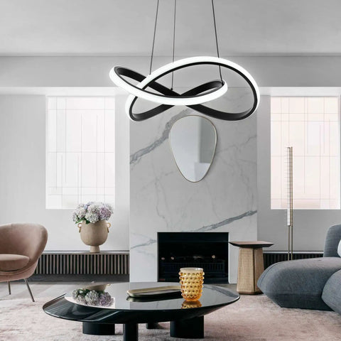 Living room with Cool Modern Irregular Ring LED Pendant Light Fixture For Dining Room Kitchen Hallway And Living Spaces Adjustable Contemporary Chandelier