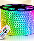 RGB LED Strip Light 65.6ft 20m AC 110 120V Waterproof Rope Light With Remote Dimmable SMD5050 Multicolor on spool
