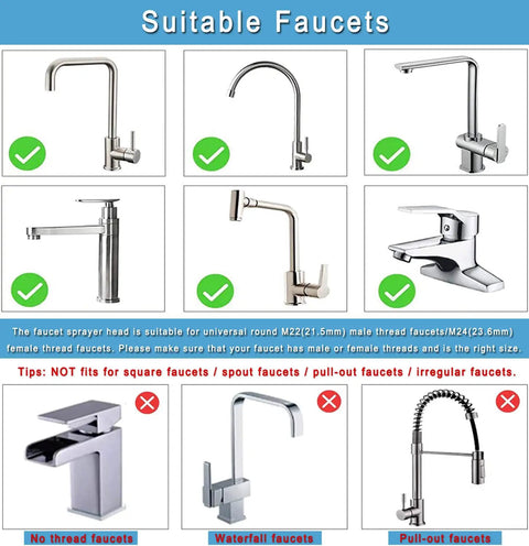 Suitable faucets for Faucet Extender Kitchen Sprayer Attachment 360 Degree Rotatable No Splash Water Saving Tap With Universal Adapter Set Durable PP And Stainless Steel Easy Install Sink Accessories Tools