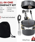 9 Piece Camping Cookware Set With Nonstick Pans And 3200W Stove Igniter Magnetic Gas Canister Stand 5 In 1 Spork Lightweight