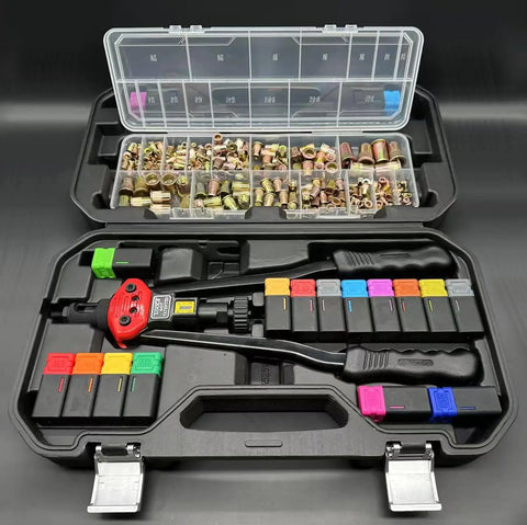 Beast Mode 16 Inch Rivet Nut Tool Kit With 17 Metric And SAE Mandrels, 256 Pieces Assorted Rivet Nuts in Rugged Carrying Case