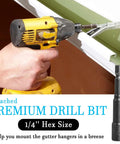 Quarter inch hex drill bit with power drill installing 6 Inch Gutter Hangers Kit With 60 Pcs Preinserted Quick Screw Clips
