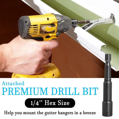 Quarter inch hex drill bit with power drill installing 6 Inch Gutter Hangers Kit With 60 Pcs Preinserted Quick Screw Clips
