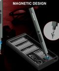 75 In 1 Mini Electric Screwdriver Set With 71 Magnetic S2 Bits USB Rechargeable showing LED lights and magnetic bit holder