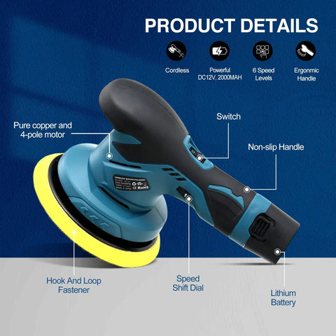 Cordless Car Buffer Polisher 6 Inch Portable Waxer Kit With ergonomic handle and 2X2000mAh batteries