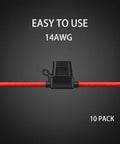 Killer 14 Gauge Inline Fuse Holder 10 Pack Red Atc Ato Blade Fuses With Waterproof Cap showing a close-up of a 14AWG red wire fuse holder.