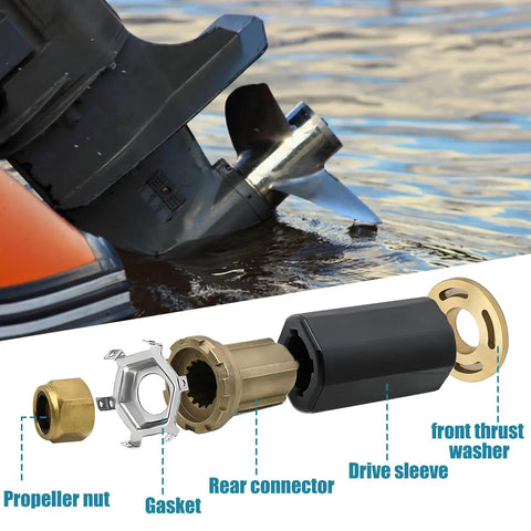 Mercury Prop Hub Kit Alpha One Replacement For 40-60 HP CT, 70-250 HP, Force 90-120, Verado 150-300 Brass Material With Thrust Washer, Drive Sleeve, Drive Sleeve Adapter, Tabbed Lock Washer And Locking Nut For Smooth Power Transfer