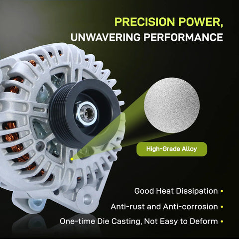12V 130A Alternator With 7-Groove Pulley For Armada Frontier Pathfinder Titan Xterra QX56 Equator 2007-2019 SUV Fitment, Beefed-Up Electrical Upgrade For 2008-2019 Models 11256 23100 ZH00A ZH00B TG15C113 featuring high-grade alloy construction