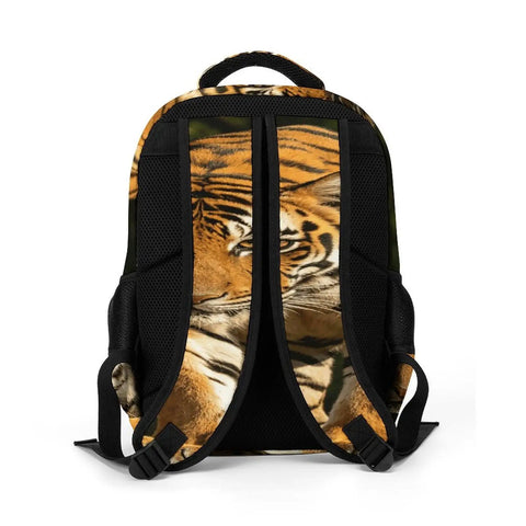 Back view of Wild Rock Tiger Printed Backpack for Men and Women, Large Capacity Daypack, showing straps and tiger design.