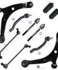 10pc Front Suspension Kit for 2006 to 2008 Honda Pilot and Acura MDX Includes Lower Control Arms Sway Bar Links Inner and Outer Tie Rod Ends Plus Boots Upgrade Your Daily Driver Ride Quality. Black steel suspension parts