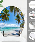 Upgrade Your Bathroom Game Zero Sweat Install With This Durable Resin Toilet Seat Cover Sporting A Tropical Thatched Umbrella Motif, 14.5" x 18.5".