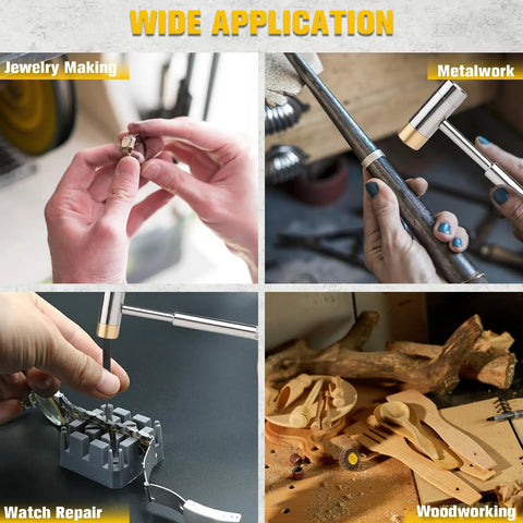 23 Piece Roll Pin Punch Set With Hammer And Bench Block for jewelry making, metalwork, watch repair, and woodworking.