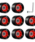Eight Pack 58mm By 39mm 95A Indoor Quad Roller Skate Wheels For Roller Derby Speed Skating Artistic Jam Rink And Rhythm Skates With PU Wear Resistant Build Grippy Double Row ABEC 9 Bearings shown with included tool