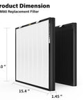 Replacement Filter For Max Air Purifier OVHM80 RFM80 Compatible 3 Stage Filtration product dimensions showing 16 x 15.4 x 1.45 inches