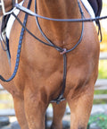 Adjustable Leather Standing Martingale With Stainless Steel Hardware For Pony, Chocolate Brown, on a pony in a natural setting