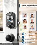 Sleek Matte Black Fingerprint Deadbolt Smart Lock Offering Straight Up Game Changing Keyless Security With AI Fast Unlock Sensor And Sturdy Touchscreen Keypad Setup on a door with keypad.