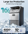 Heavy Duty Commercial Ice Maker Machine Delivers 100 Lbs Per Day, Stainless Steel design with ice cubes visible