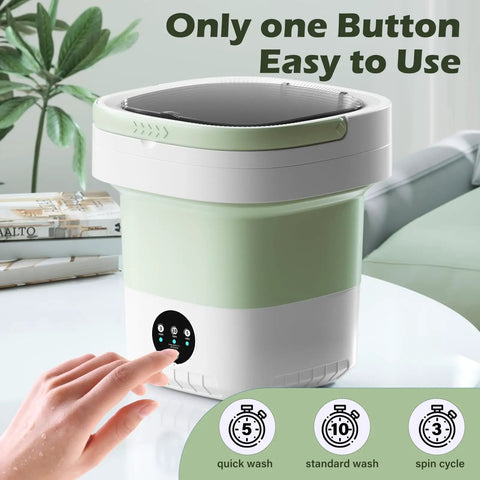 Super Smooth Foldable Mini Washing Machine With Quick Spin Basket And Totally Effortless Three Mode Laundry Routine For Tiny Apartments College Dorms Hotel Stays And Ultimate Weekend Camping Vibes, featuring touch controls.