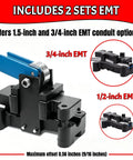 Heavy Duty 2-In-1 Emt Pipe Bender With Offset Design showing dual sets for 1.5-inch and 3/4-inch EMT conduits.