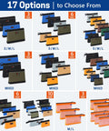 17 configuration options of 6 Pack Zipper Tool Pouches Set for small hand tools and hardware in various colors and sizes.