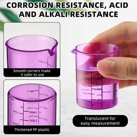 Close-up of purple graduated cylinder from Eight Piece Science Measuring Flask Set For Kids, showing smooth corners and measurements.