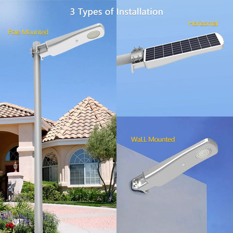 Solar Street Light Outdoor Motion Sensor With Remote Control Dusk To Dawn LED Yard Lighting 6500K Daylight 2500lm IP65 Waterproof
