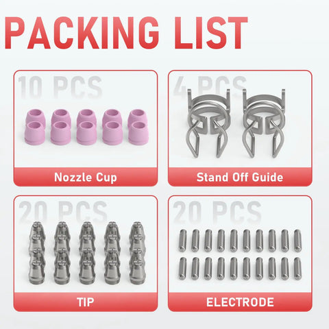 Packing list for Plasma Cutter Torch Consumables Kit 24 Pcs .045 Inch Nozzles and Tips for SG-55 AG-60 WSD-60