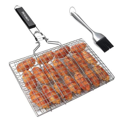 Folding Stainless Steel Fish Grill Basket For BBQ ✓